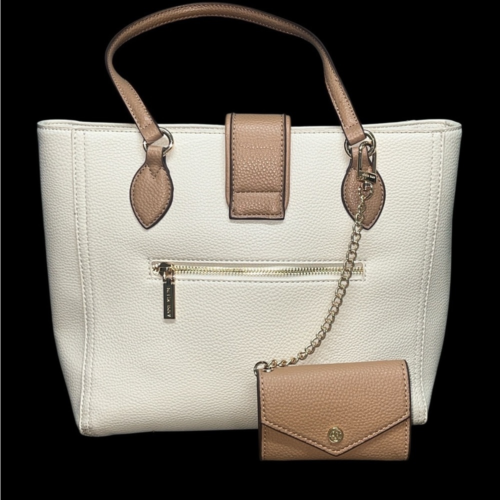 Anne Klein Cream and Tan Leather Tote with AK Logo - Picture 2 of 5